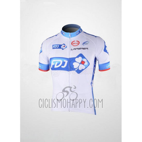 FDJ Cycling Jersey Bib Short 2010 Short Sleeve White and Light Blue